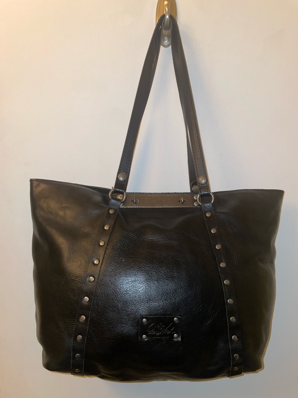 Patricia Nash Large Black Leather Stud Tote Bag - Classic Everyday Shoulder Bag